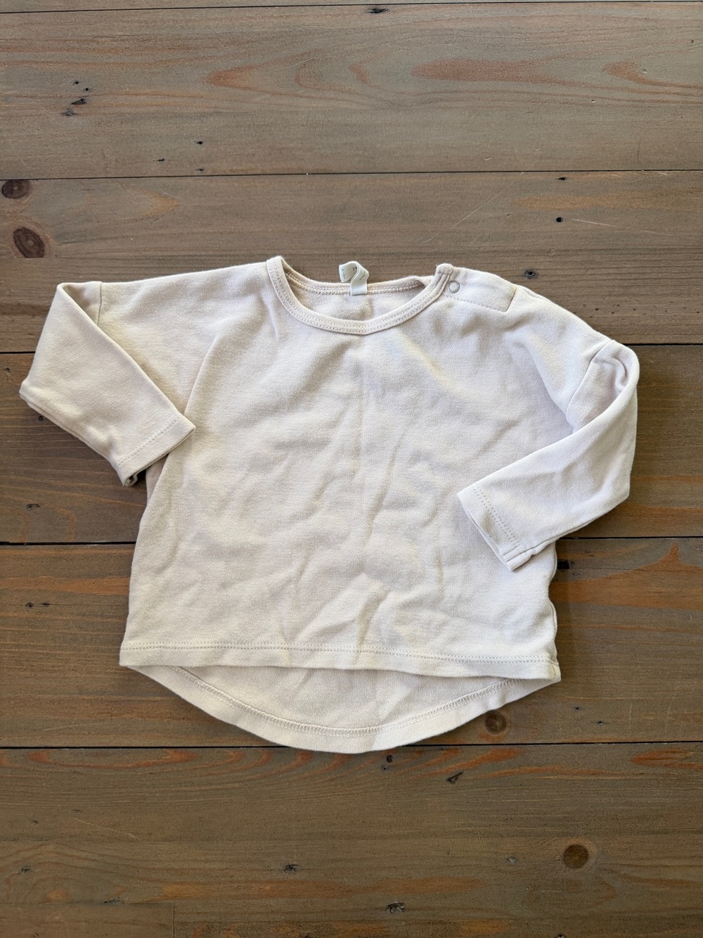 Quincy Mae Long-Sleeve Kids Crewneck Top in Light Beige - 6-12 Months